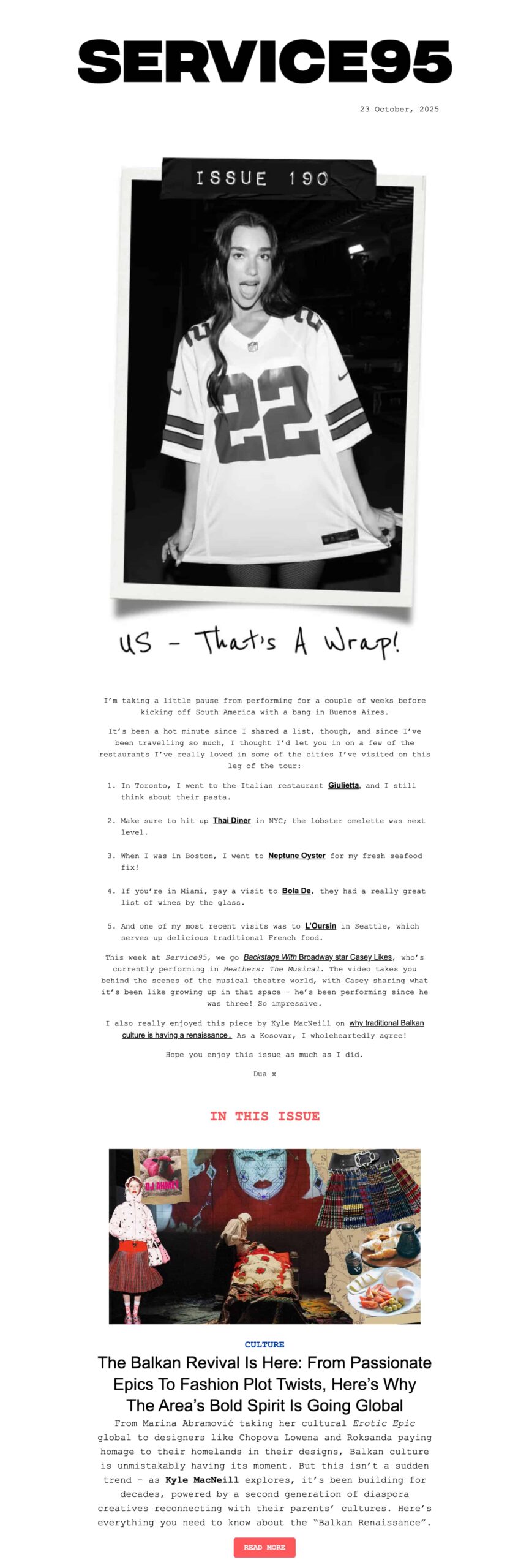 Newsletter de Service95 (Dua Lipa)