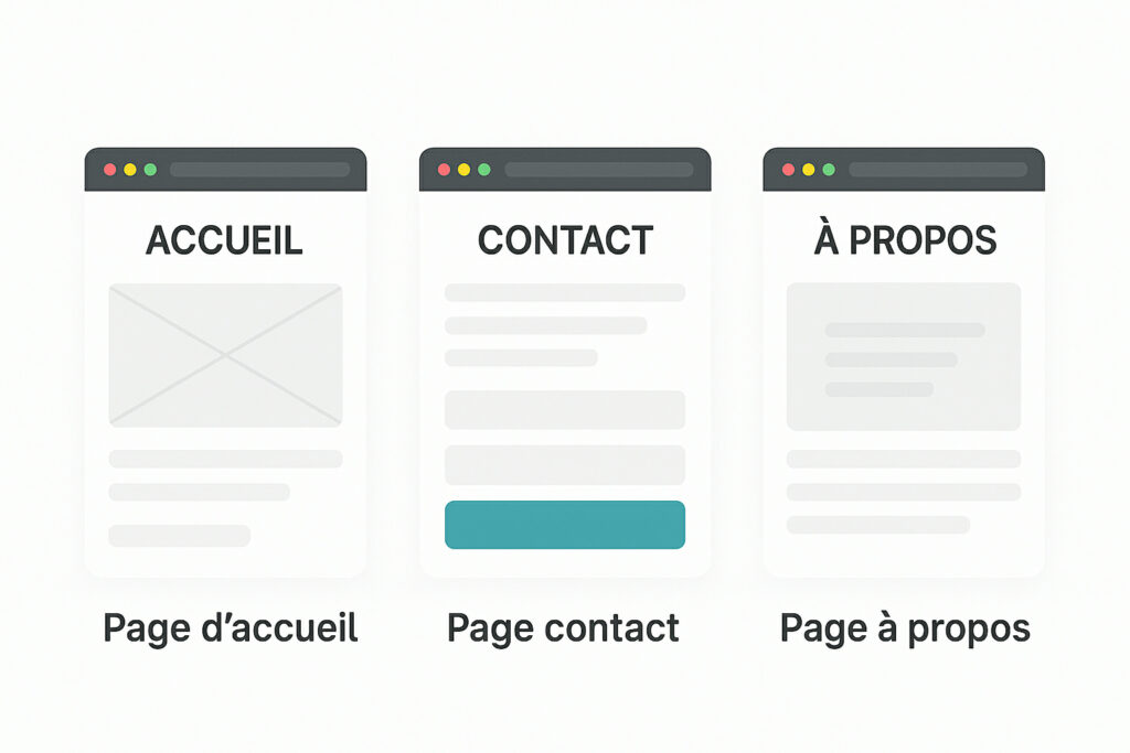 Illustration faisant la distinction entre la page d'accueil, page contact et page à propos